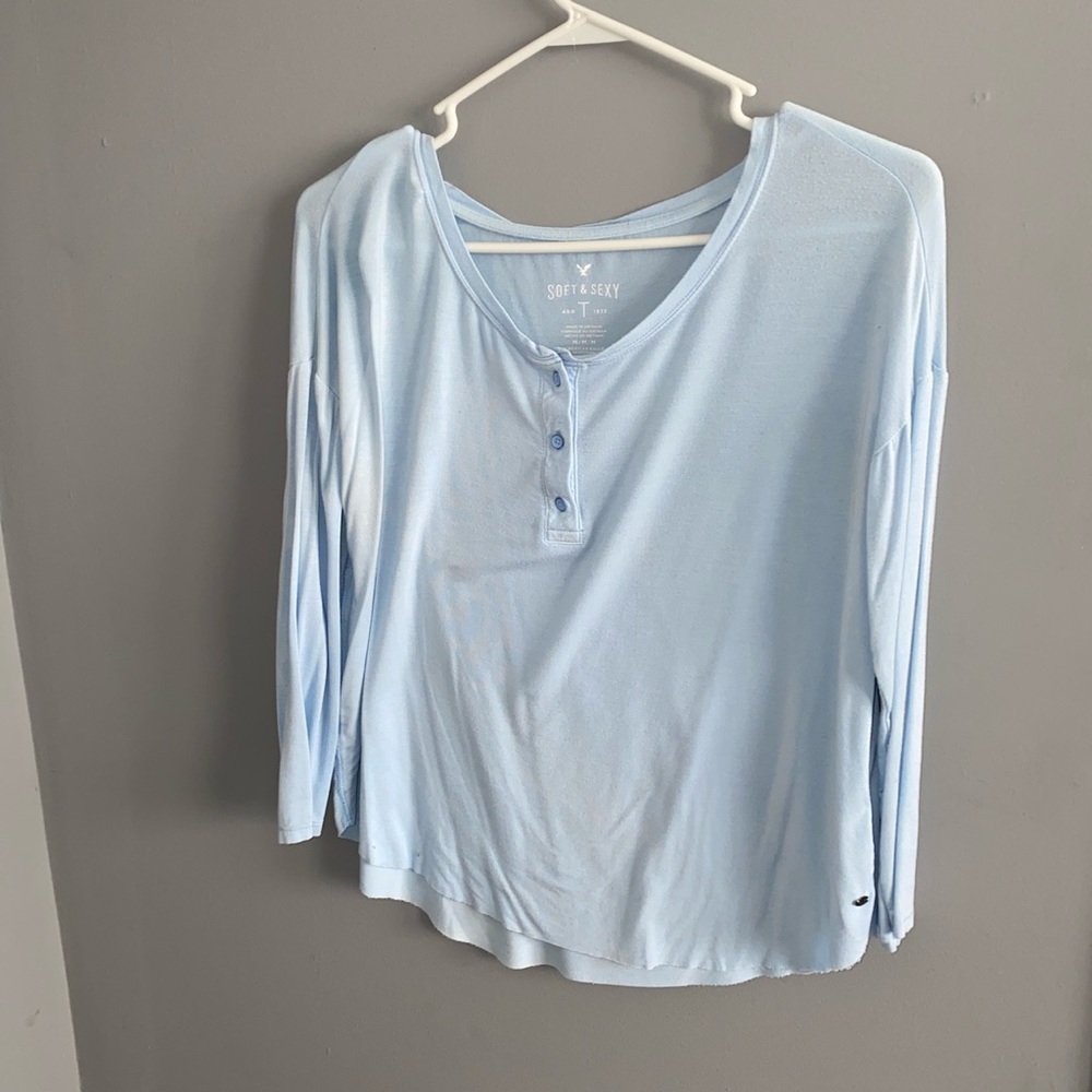 Blue Long Sleeve Button Down T-Shirt